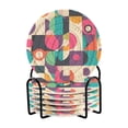 thumbnail image 1 of Yayeee 6 PCS Drink Coasters with Holder Set Woven Absorbent Round Tabletop Hot Pad, Pink Geometric, 1 of 7