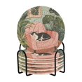 thumbnail image 1 of Yayeee 6 PCS Drink Coasters with Holder Set Woven Absorbent Round Tabletop Hot Pad, Pink Sleeping Cat, 1 of 7