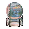 thumbnail image 1 of Yayeee 6 PCS Drink Coasters with Holder Set Woven Absorbent Round Tabletop Hot Pad, Pink Window, 1 of 7