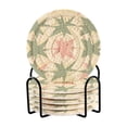 thumbnail image 1 of Yayeee 6 PCS Drink Coasters with Holder Set Woven Absorbent Round Tabletop Hot Pad, Pink and Green Geometric, 1 of 7