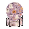 thumbnail image 1 of Yayeee 6 PCS Drink Coasters with Holder Set Woven Absorbent Round Tabletop Hot Pad, Purple Cute Halloween, 1 of 7