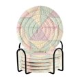 thumbnail image 1 of Yayeee 6 PCS Drink Coasters with Holder Set Woven Absorbent Round Tabletop Hot Pad, Purple Geometric, 1 of 7