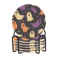 thumbnail image 1 of Yayeee 6 PCS Drink Coasters with Holder Set Woven Absorbent Round Tabletop Hot Pad, Purple Halloween Ghosts, 1 of 7