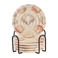 thumbnail image 1 of Yayeee 6 PCS Drink Coasters with Holder Set Woven Absorbent Round Tabletop Hot Pad, Purple Seashell, 1 of 7