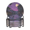 thumbnail image 1 of Yayeee 6 PCS Drink Coasters with Holder Set Woven Absorbent Round Tabletop Hot Pad, Purple Street, 1 of 7