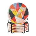 thumbnail image 1 of Yayeee 6 PCS Drink Coasters with Holder Set Woven Absorbent Round Tabletop Hot Pad, Purple Triangles, 1 of 7