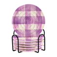 thumbnail image 1 of Yayeee 6 PCS Drink Coasters with Holder Set Woven Absorbent Round Tabletop Hot Pad, Purple and White Pattern, 1 of 7