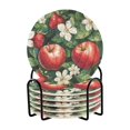 thumbnail image 1 of Yayeee 6 PCS Drink Coasters with Holder Set Woven Absorbent Round Tabletop Hot Pad, Red Apple Pattern, 1 of 7