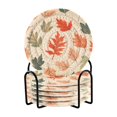thumbnail image 1 of Yayeee 6 PCS Drink Coasters with Holder Set Woven Absorbent Round Tabletop Hot Pad, Red Autumn Leaves, 1 of 7