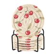 thumbnail image 1 of Yayeee 6 PCS Drink Coasters with Holder Set Woven Absorbent Round Tabletop Hot Pad, Red Cherry, 1 of 7