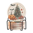 thumbnail image 1 of Yayeee 6 PCS Drink Coasters with Holder Set Woven Absorbent Round Tabletop Hot Pad, Red Halloween Trees, 1 of 7
