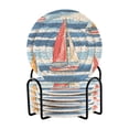 thumbnail image 1 of Yayeee 6 PCS Drink Coasters with Holder Set Woven Absorbent Round Tabletop Hot Pad, Red Sailboats, 1 of 7