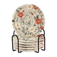 thumbnail image 1 of Yayeee 6 PCS Drink Coasters with Holder Set Woven Absorbent Round Tabletop Hot Pad, Red and White Floral Pattern, 1 of 7