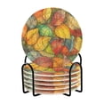 thumbnail image 1 of Yayeee 6 PCS Drink Coasters with Holder Set Woven Absorbent Round Tabletop Hot Pad, Retro Autumn Leaves, 1 of 7