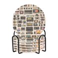 thumbnail image 1 of Yayeee 6 PCS Drink Coasters with Holder Set Woven Absorbent Round Tabletop Hot Pad, Retro Collection Pattern, 1 of 7
