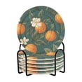 thumbnail image 1 of Yayeee 6 PCS Drink Coasters with Holder Set Woven Absorbent Round Tabletop Hot Pad, Retro Floral Orange, 1 of 7