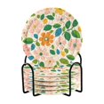 thumbnail image 1 of Yayeee 6 PCS Drink Coasters with Holder Set Woven Absorbent Round Tabletop Hot Pad, Retro Orange Floral, 1 of 7