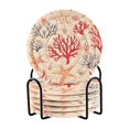 thumbnail image 1 of Yayeee 6 PCS Drink Coasters with Holder Set Woven Absorbent Round Tabletop Hot Pad, Retro Starfish, 1 of 7
