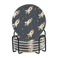 thumbnail image 1 of Yayeee 6 PCS Drink Coasters with Holder Set Woven Absorbent Round Tabletop Hot Pad, Rocket Pattern, 1 of 7