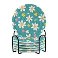 thumbnail image 1 of Yayeee 6 PCS Drink Coasters with Holder Set Woven Absorbent Round Tabletop Hot Pad, Small Daisy, 1 of 7