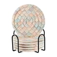 thumbnail image 1 of Yayeee 6 PCS Drink Coasters with Holder Set Woven Absorbent Round Tabletop Hot Pad, Small Pink Pattern, 1 of 7