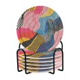 thumbnail image 1 of Yayeee 6 PCS Drink Coasters with Holder Set Woven Absorbent Round Tabletop Hot Pad, Stripes Pattern, 1 of 7