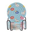 thumbnail image 1 of Yayeee 6 PCS Drink Coasters with Holder Set Woven Absorbent Round Tabletop Hot Pad, Summer Pool Pattern, 1 of 7