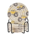 thumbnail image 1 of Yayeee 6 PCS Drink Coasters with Holder Set Woven Absorbent Round Tabletop Hot Pad, Trucks Pattern, 1 of 7