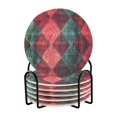 thumbnail image 1 of Yayeee 6 PCS Drink Coasters with Holder Set Woven Absorbent Round Tabletop Hot Pad, Vibrant Green Tartan Pattern, 1 of 7