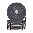 thumbnail image 1 of Yayeee 6 PCS Drink Coasters with Holder Set Woven Absorbent Round Tabletop Hot Pad, White Planet, 1 of 7