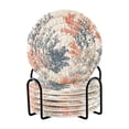 thumbnail image 1 of Yayeee 6 PCS Drink Coasters with Holder Set Woven Absorbent Round Tabletop Hot Pad, White Sea Plants, 1 of 7