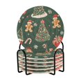 thumbnail image 1 of Yayeee 6 PCS Drink Coasters with Holder Set Woven Absorbent Round Tabletop Hot Pad, Yellow Christmas Gingerbread, 1 of 7