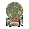 thumbnail image 1 of Yayeee 6 PCS Drink Coasters with Holder Set Woven Absorbent Round Tabletop Hot Pad, Yellow Christmas Gingerbread, 1 of 7