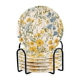 thumbnail image 1 of Yayeee 6 PCS Drink Coasters with Holder Set Woven Absorbent Round Tabletop Hot Pad, Yellow Floral, 1 of 7