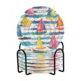 thumbnail image 1 of Yayeee 6 PCS Drink Coasters with Holder Set Woven Absorbent Round Tabletop Hot Pad, Yellow Hand Drawn Sailboats, 1 of 7