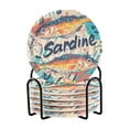 thumbnail image 1 of Yayeee 6 PCS Drink Coasters with Holder Set Woven Absorbent Round Tabletop Hot Pad, Yellow Sardines Pattern, 1 of 7