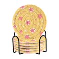 thumbnail image 1 of Yayeee 6 PCS Drink Coasters with Holder Set Woven Absorbent Round Tabletop Hot Pad, Yellow Stars, 1 of 7