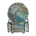 thumbnail image 1 of Yayeee 6 PCS Drink Coasters with Holder Set Woven Absorbent Round Tabletop Hot Pad, Yellow Tree, 1 of 7