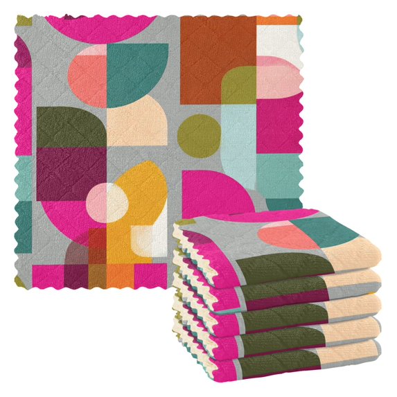 Yayeee 6 Pack Kitchen Dish Cloths Set for Washing Soft Drying Absorbent Microfiber Towels, Abstract Geometric Pattern