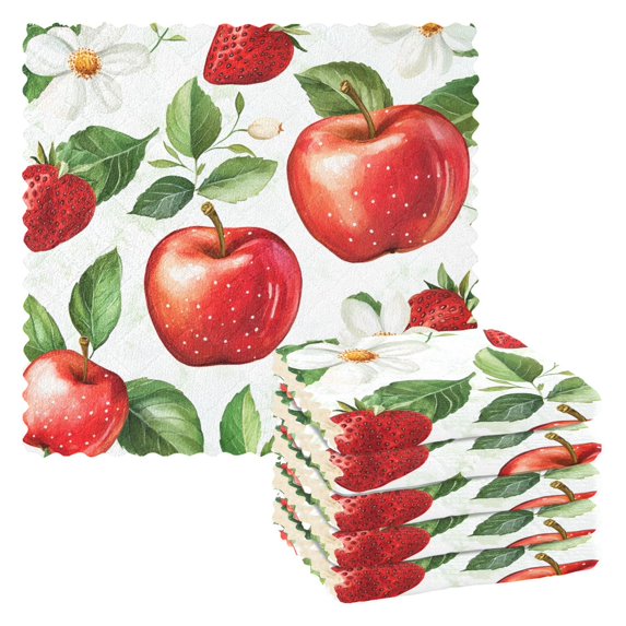 Yayeee 6 Pack Kitchen Dish Cloths Set for Washing Soft Drying Absorbent Microfiber Towels, Apple Pattern