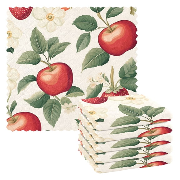 Yayeee 6 Pack Kitchen Dishcloths for Washing Dishes Soft Absorbent Microfiber Towels, Apples Flower Pattern