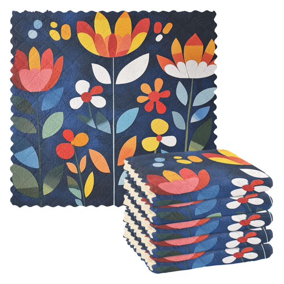 Yayeee 6 Pack Kitchen Dish Cloths Set for Washing Soft Drying Absorbent Microfiber Towels, Art Flowers