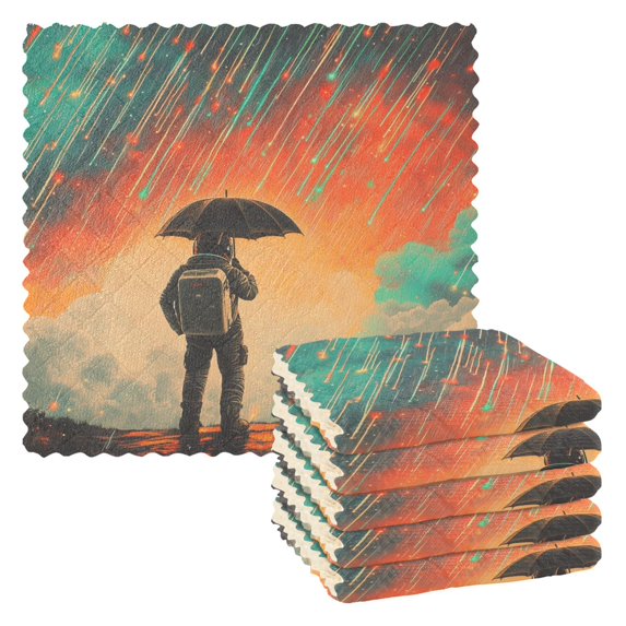 Yayeee 6 Pack Kitchen Dish Cloths Set for Washing Soft Drying Absorbent Microfiber Towels, Astronaut in Rain