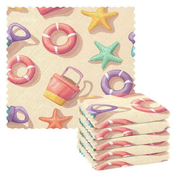 Yayeee 6 Pack Kitchen Dish Cloths Set for Washing Soft Drying Absorbent Microfiber Towels, Beach Toys Pattern