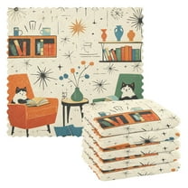 Yayeee 6 Pack Kitchen Dishcloths for Washing Dishes Soft Absorbent Microfiber Towels, Beige Cats Reading