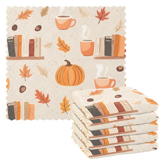 Yayeee 6 Pack Kitchen Dish Cloths Set for Washing Soft Drying Absorbent Microfiber Towels, Beige Fall Acorns Pattern