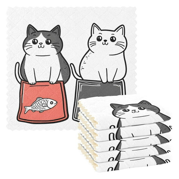 Yayeee 6 Pack Kitchen Dishcloths for Washing Dishes Soft Absorbent Microfiber Towels, Black Chubby Cat