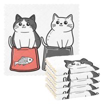 Yayeee 6 Pack Kitchen Dishcloths for Washing Dishes Soft Absorbent Microfiber Towels, Black Chubby Cat