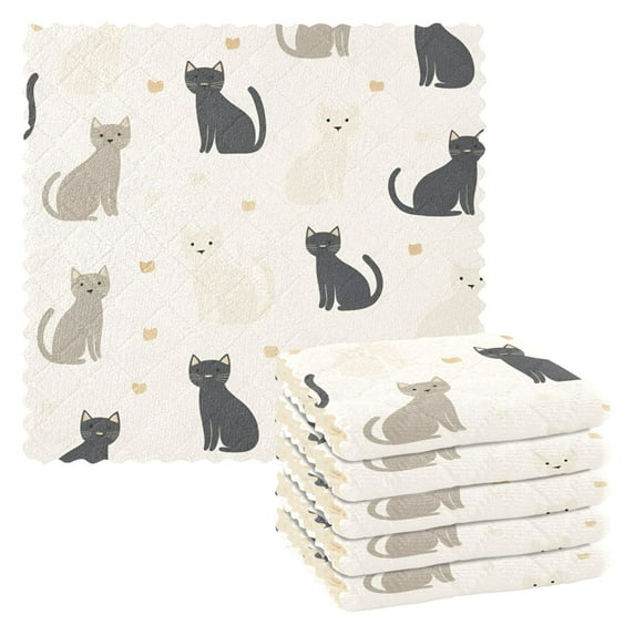 Yayeee 6 Pack Kitchen Dishcloths for Washing Dishes Soft Absorbent Microfiber Towels, Black Cute Cats
