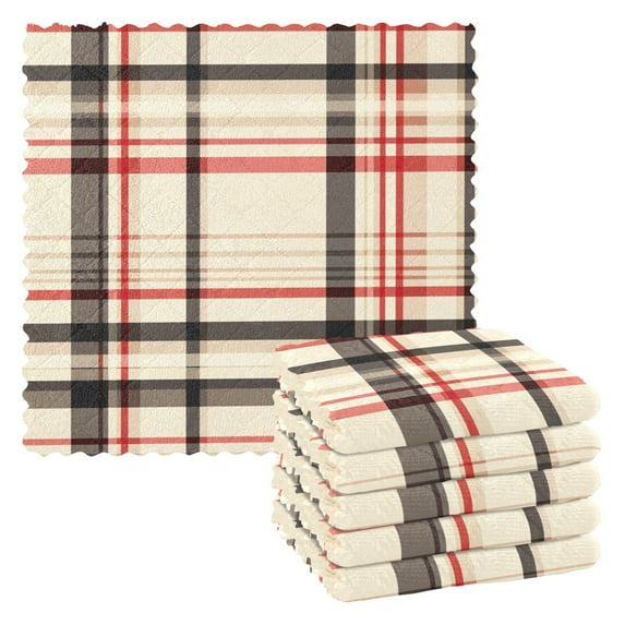 Yayeee 6 Pack Kitchen Dishcloths for Washing Dishes Soft Absorbent Microfiber Towels, Black Tartan